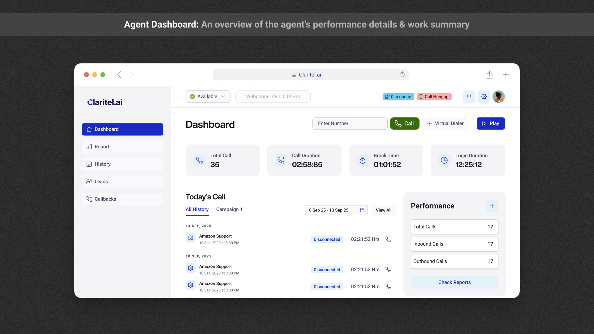 Claritel Admin Tabbed Interface