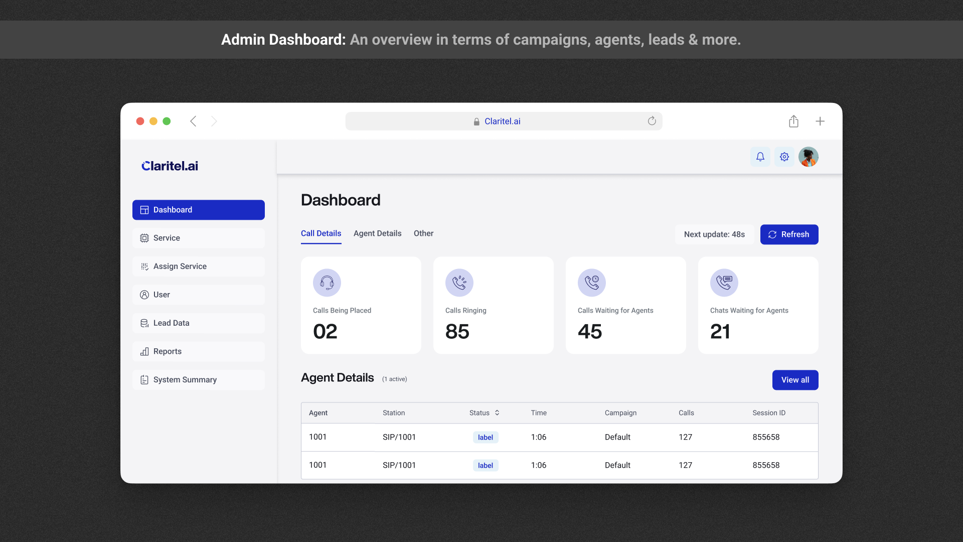 Claritel Admin Tabbed Interface